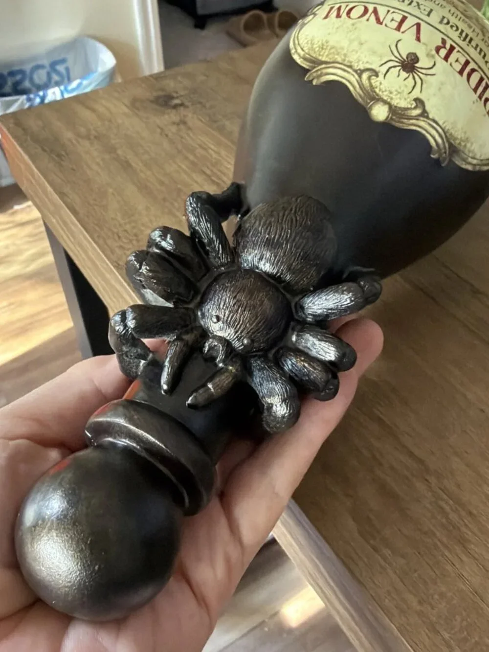 Black Resin Spider Venom Potion Bottle Halloween Room Decor